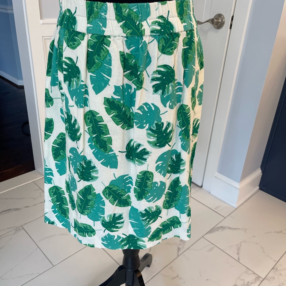 J. Crew Cream and Green A-Line Palm Resort Skirt